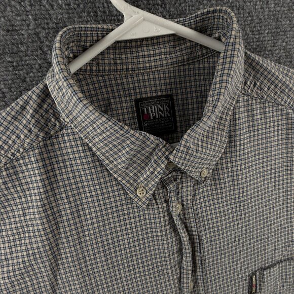 Think Pink Men Long Sleeve Button Up Shirt Blue Beige Check 2XL Pocket Adult - Picture 7 of 16
